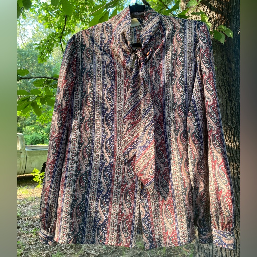 Vintage Tie Neck Blouse, Size 15/16